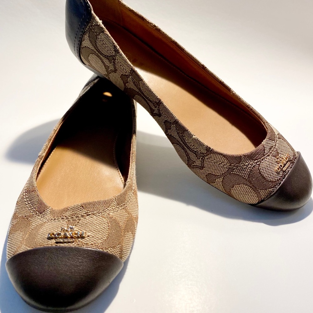 Coach Womens Ballet Flats Brown Canvas Signature